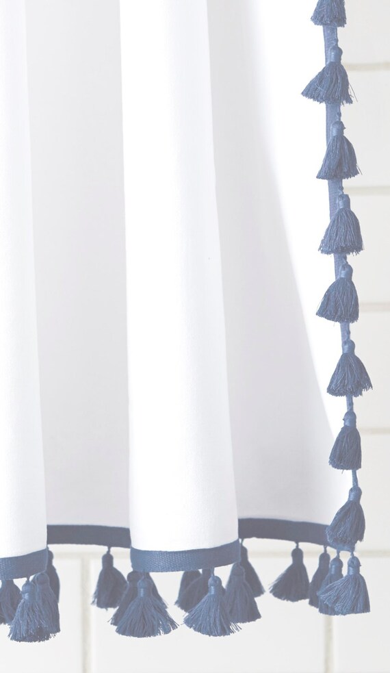 Navy Blue Tassel Trim curtain by ChesapeakeCottage on Etsy
