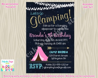 Glamping Party Campout Slumber Party Invitation Gold Blush