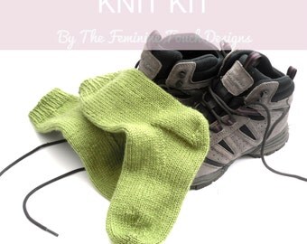 Easy knit walking socks kit . Learn to knit socks on DPN's , Full instructions with photos, socks in 3 sizes and choice of colours