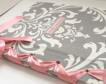 Baby Book Girl Baby Memory Book Pink and Gray Damask Baby Book, Modern Baby Book Personalized Baby Shower Book Custom Orders Available