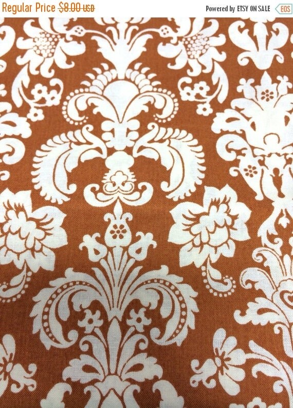 Sale Rust and cream damask cotton quilting by Sweetbobbinsfabric