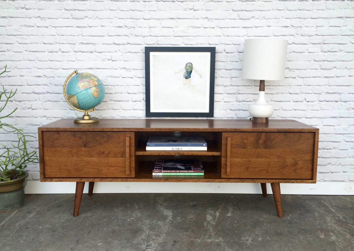 Kasse TV Stand Solid Cherry Teak Finish