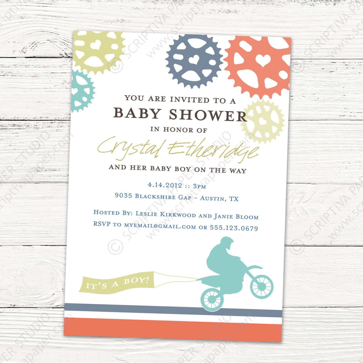 Dirt Bike Baby Shower Invitation Printable File or Printed