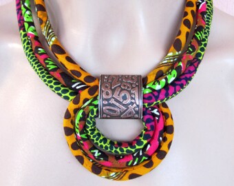 Multicolor Necklace/ African fabric necklace/ Orange Choker Necklace