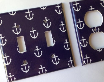 Anchor Light Switch Plate Cover/ Blue Nautical Anchors Double Switch Plate / Nautical Switch Plate / Nautical Nursery Decor/ Navy Nursery