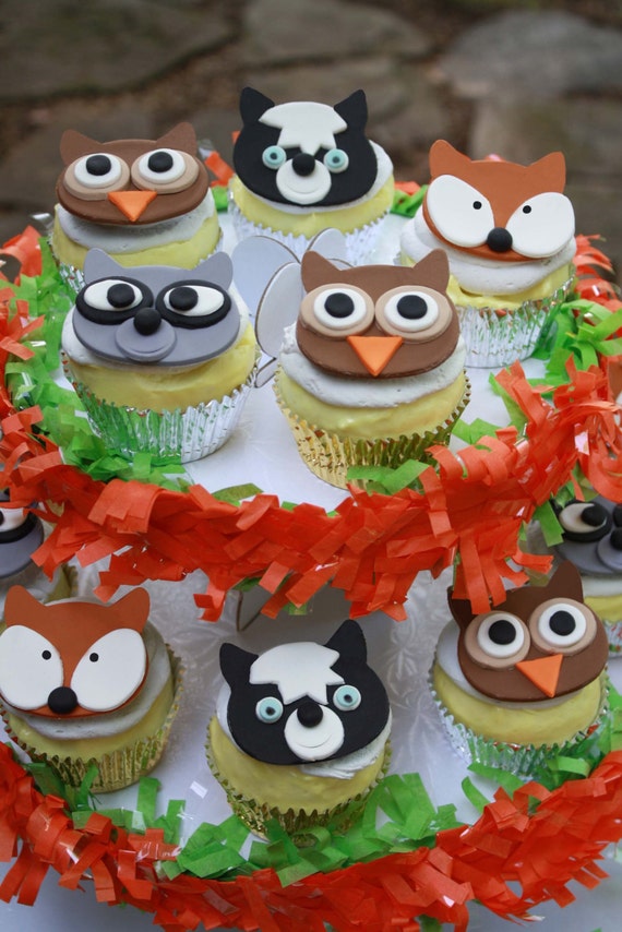 Items similar to Fondant Woodland Animal Cupcake Toppers Forest Friends