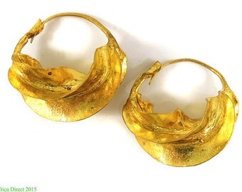 Fulani Earrings Lightweight Gold Colored Metal Africa 25mm 97377 SALE WAS 25