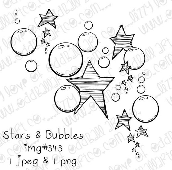 INSTANT DOWNLOAD Hand Drawn Stars and Bubbles Digital Stamp
