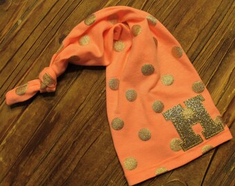 Personalized Initial Hat - Newborn Hat - Polka Dot Hat - Newborn Hat - Newborn Photo Prop - Newborn Girl - Coming Home Set