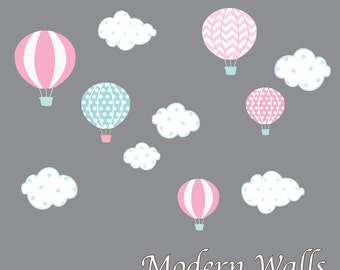 Hot Air Balloon Nursery-Hot Air Balloon Decals-Hot Air Balloon and Cloud Decal-Wall Stickers-Girl-Bedroom-Nursery Decor-Art-e101