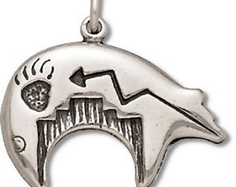 Sterling Silver Heartline Bear Charm Pendant 3D
