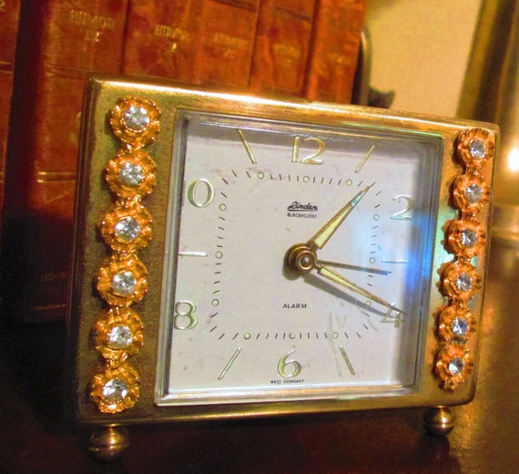 Vintage Linden Rhinestone Alarm Clock. Made in Germany.