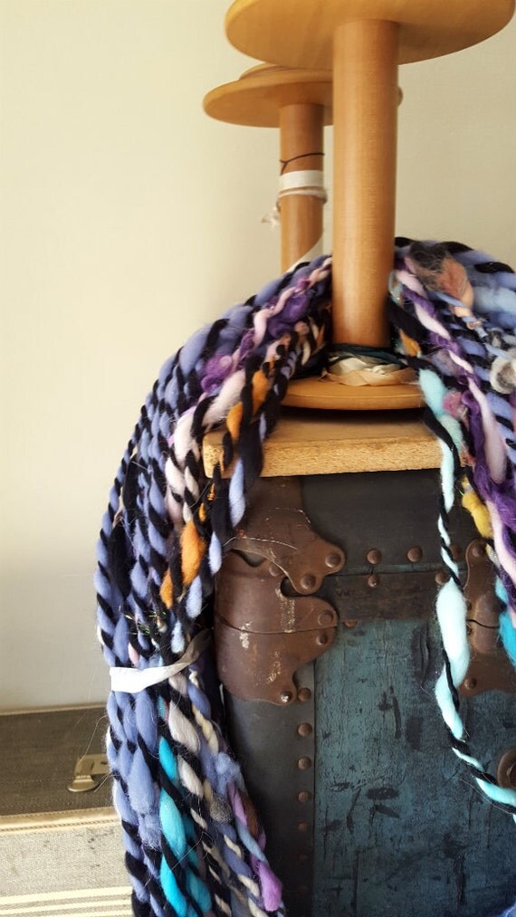 Super Bulky Art Yarn Black Rainbow Wavey Boucle thick n by YOSPUN