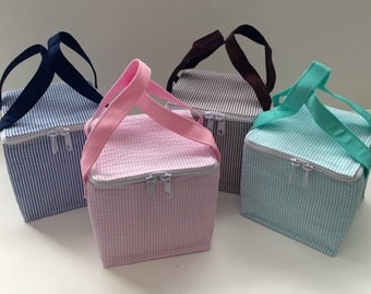 Seersucker Lunch Box, Snack Cube, Cooler, Personalized Seersucker - Daycare, Preschool