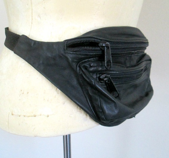 1980s Black Leather Fanny Pack