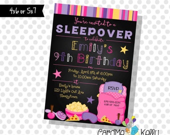 Slumber Party Birthday Invitations: Printable Girls Sleepover