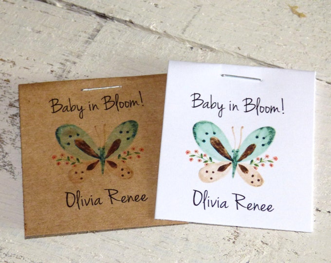 Personalized MINI Seeds Butterfly Butterflies theme Baby in Bloom Sunflower or Wildflowers Flower Seed Packet Baby Shower Favors Shabby Chic
