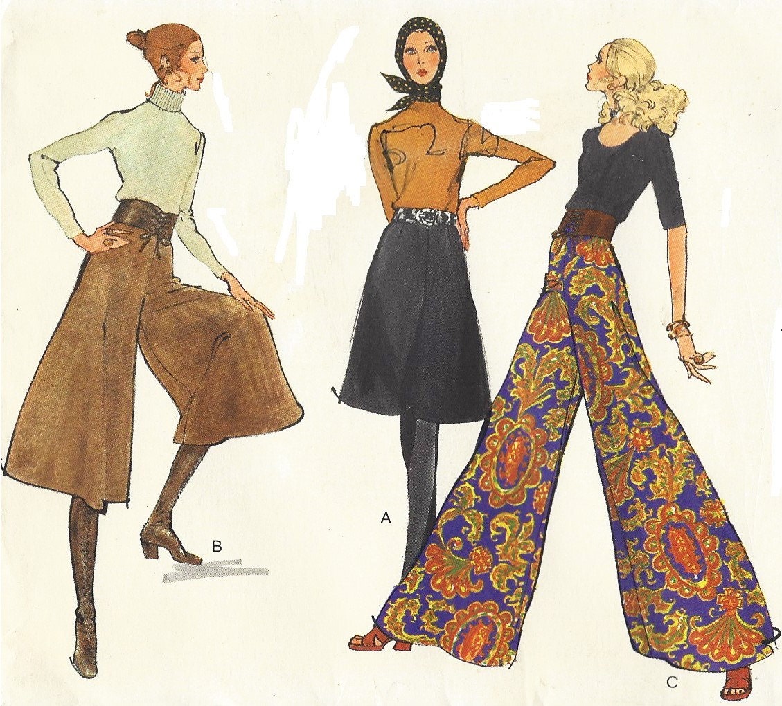 70s Womens Boho Gaucho Pants in 3 Lengths Vogue Sewing Pattern