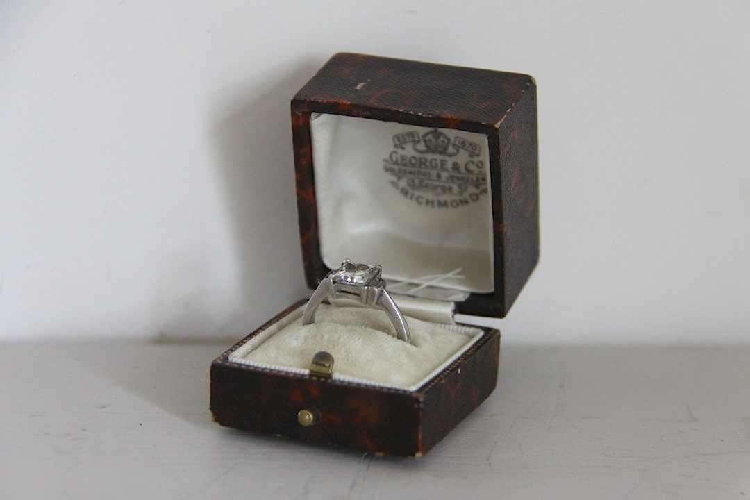 Antique Ring Box Leather Engagement Wedding Ring Box Brown and