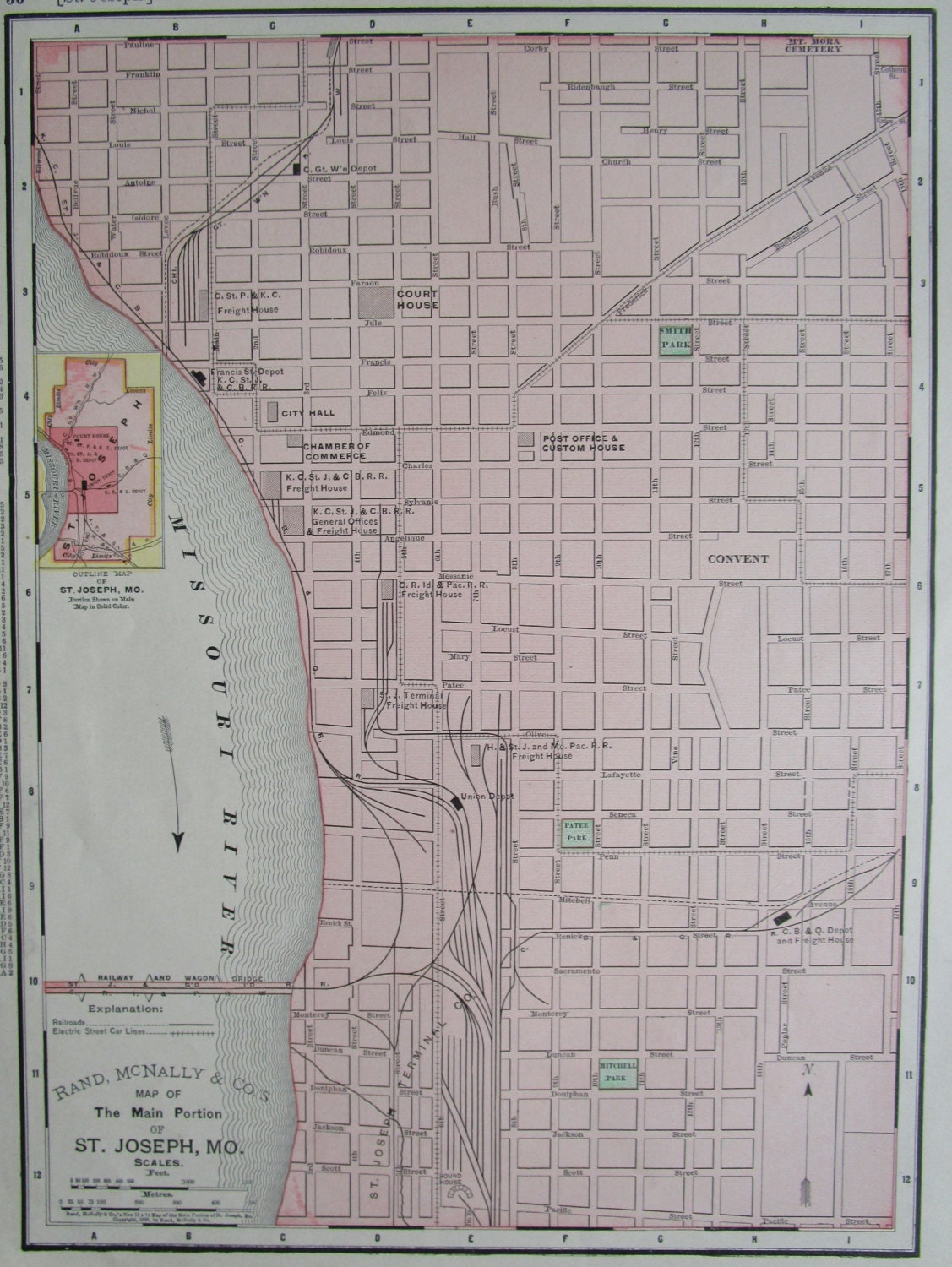 Antique St JOSEPH Map. 1895. 1898 Saint St by OriginalAntiqueMaps