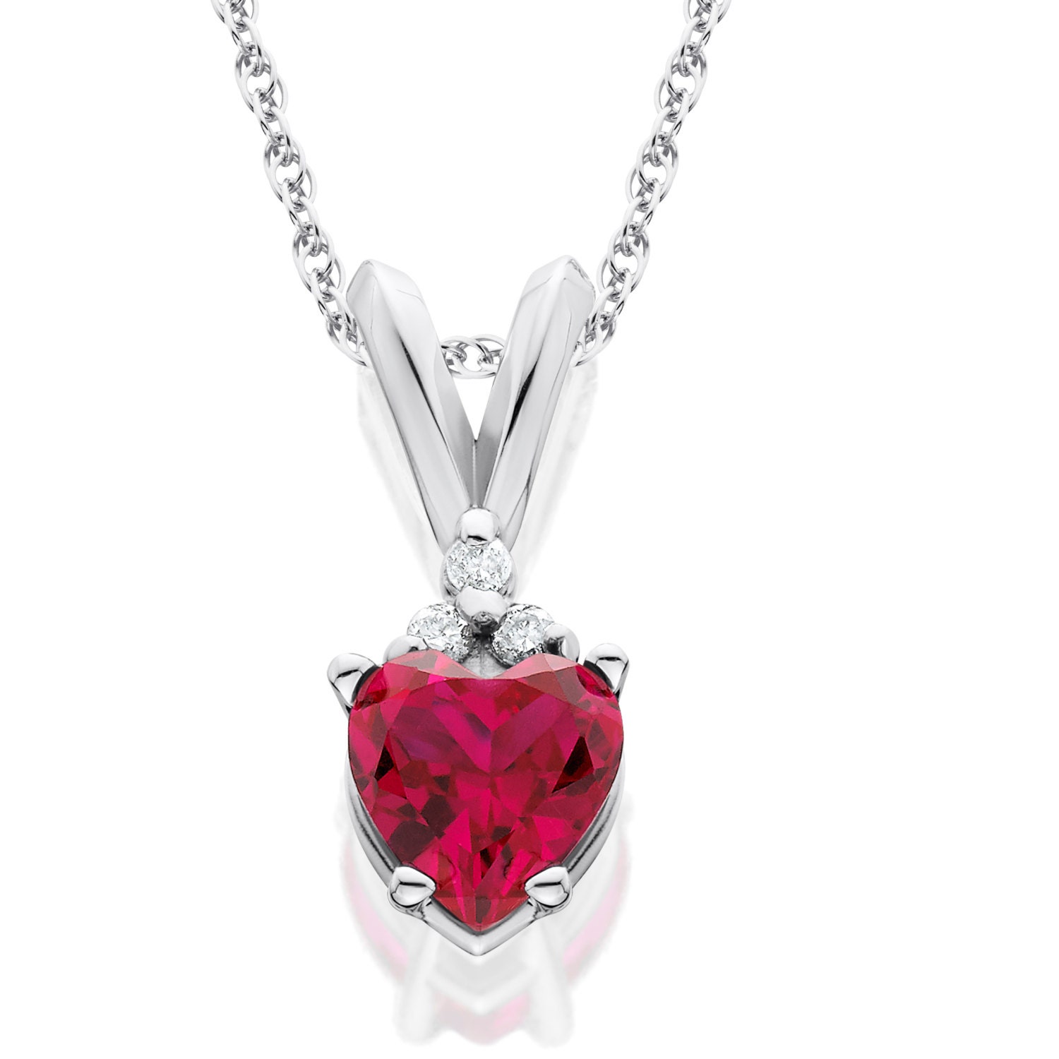 Diamond & Ruby Heart Pendant .70CT 14 Karat White Gold With