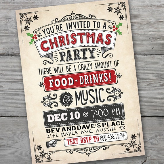 Christmas Invitation Vintage Christmas Party Invitation