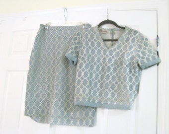 Dalton stretch 2 piece sweater dress. Sky blue and white. Lined. S/M