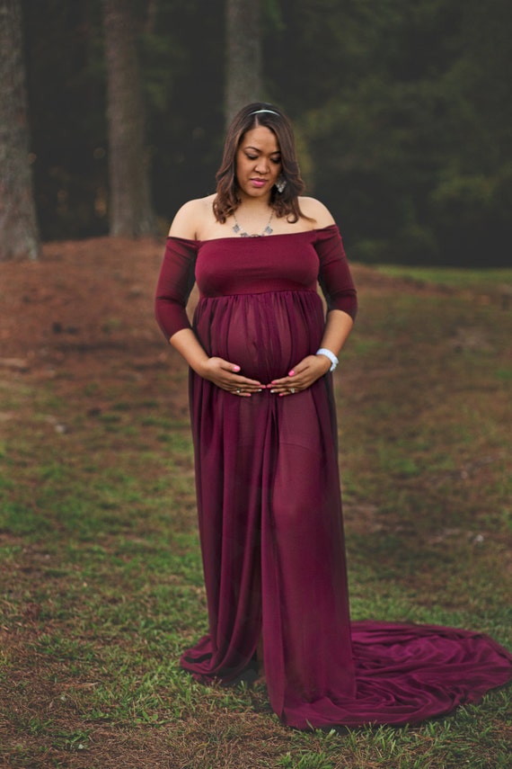 Claire burgundy  chiffon maternity  gown with by 