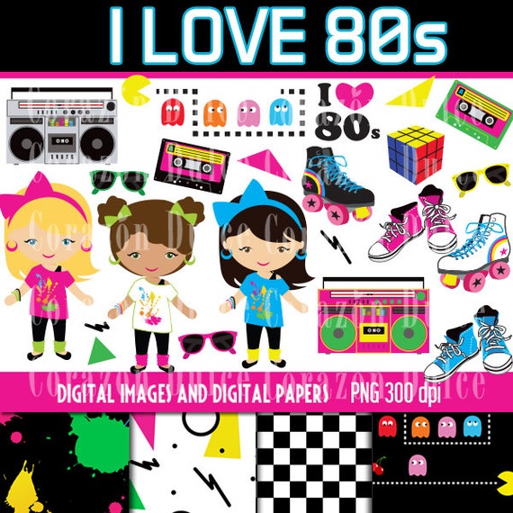 80's Digital Clip Art Set Personal and Commercial Use