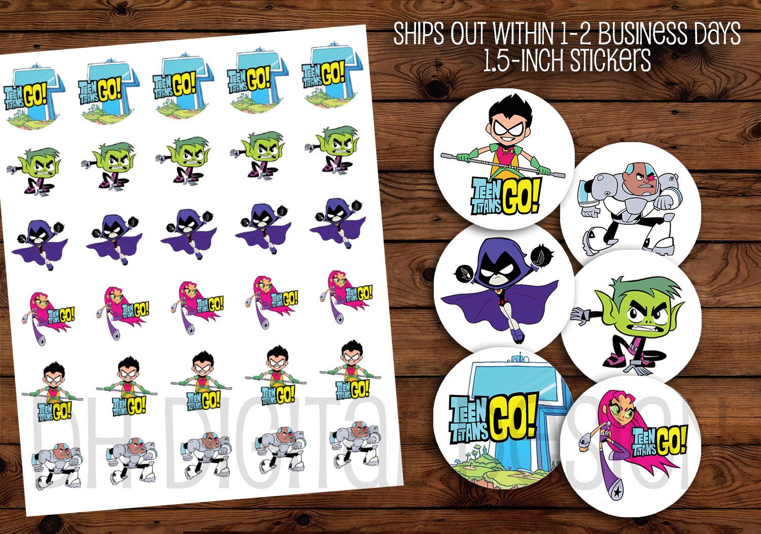 Teen Titan Go Stickers 1.5-inch Teen Titans by DHDigitalDesign