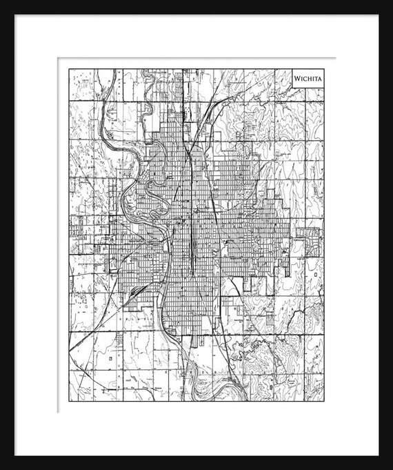 Wichita Kansas Map Street Map Vintage Poster Print