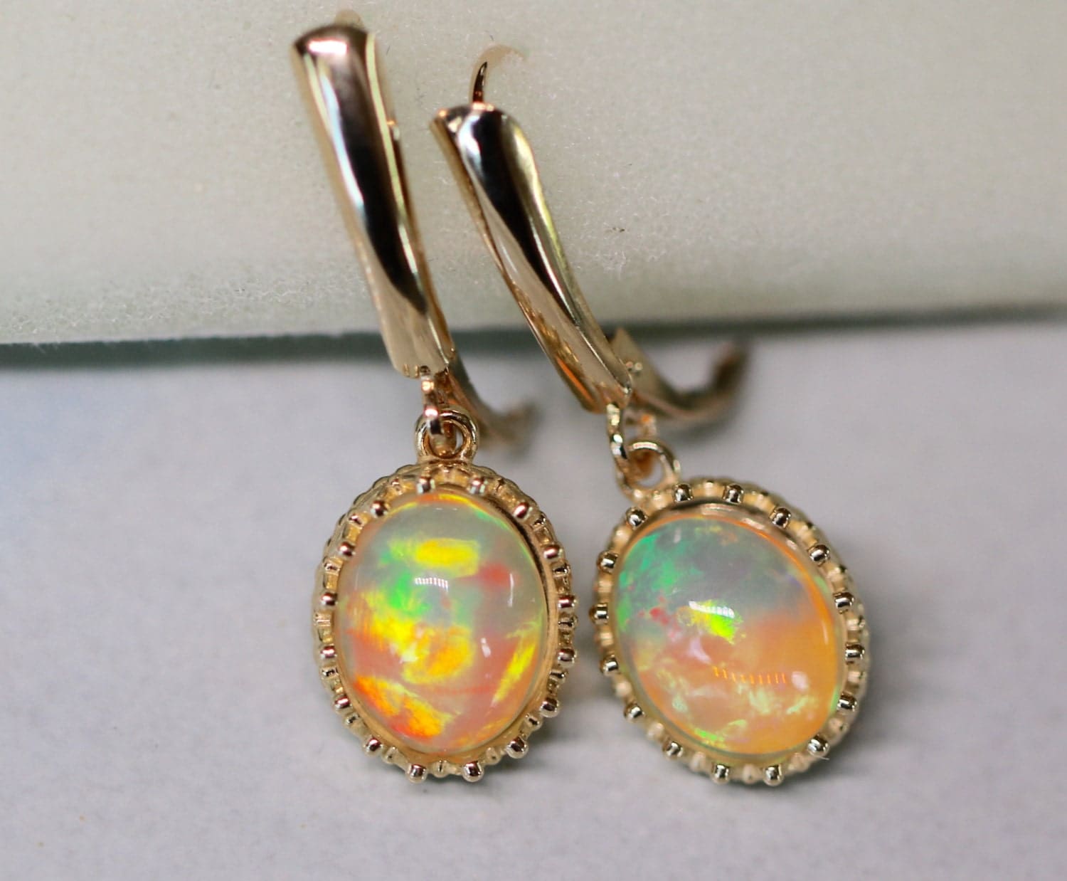 14K Ethiopian Solid Opal Earrings Large Opal Leverback