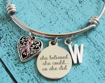 cancer survivor bracelet, breast cancer jewelry, get well gift, cancer awareness, motivational bracelet, encouragement gift, remission gift