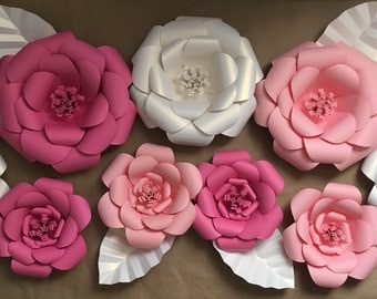 3D Wall Flowers - Large Paper Flower Backdrop - Set of 9 - Light Pink