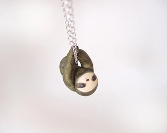 Miniature sloth necklace -green