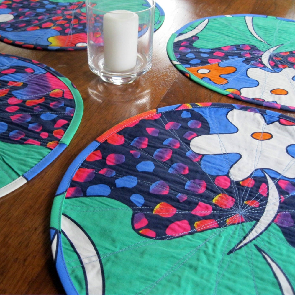 Quilted placemats Jams World fabric round placemats by Plumdacity