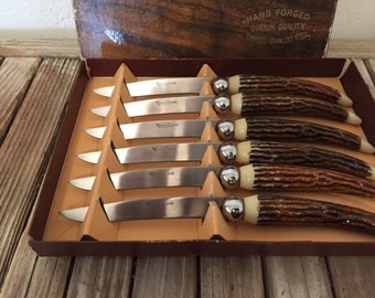 Vintage Faux Bois Crown Awards Hand Forged Knives Made in Japan