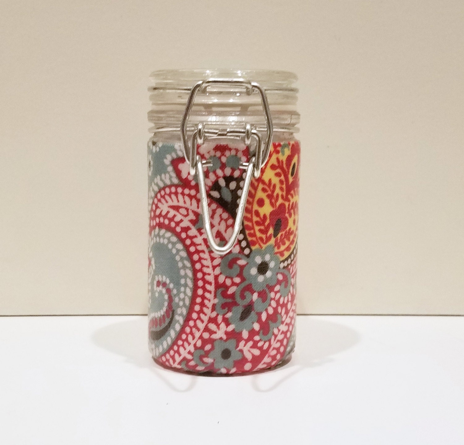 Small Glass Stash Jar : Latch-Top Jar Yellow Blue Red Flower