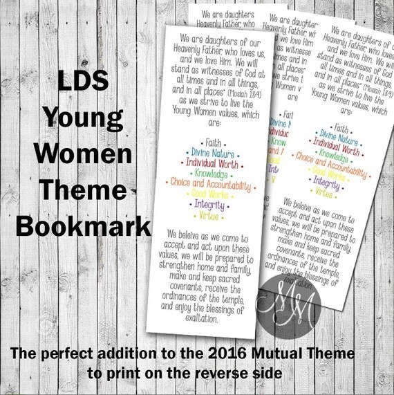 items similar to lds young woman theme bookmarks value colors digital