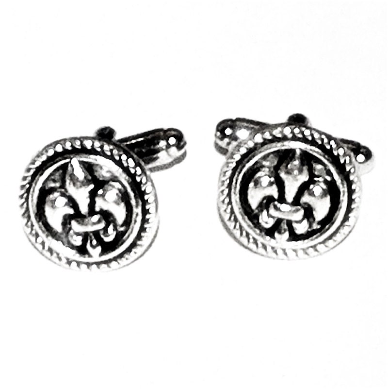 SALE Silver Fleur De Lis Circle Cufflinks Men's