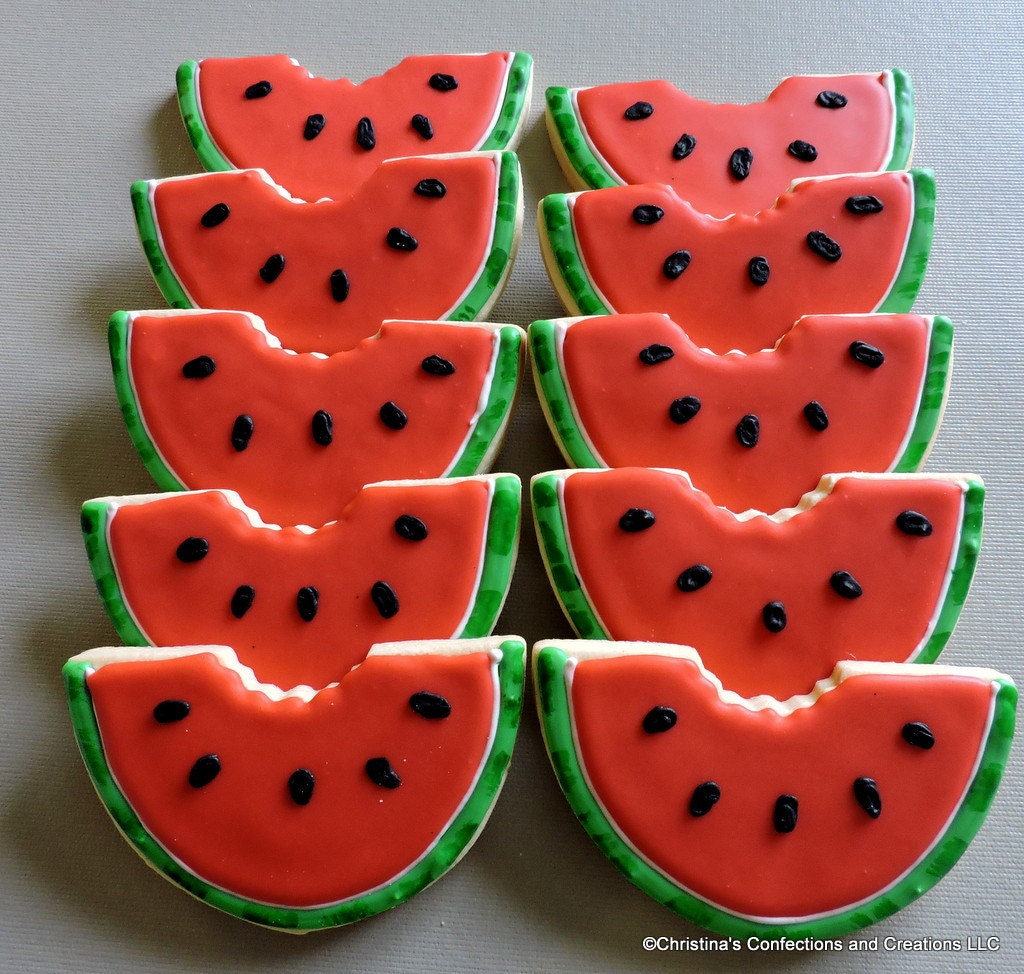 Large Hand decorated Watermelon Slice cookies 2485