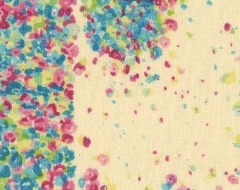 Nani Iro Fuwari Fuwari in "Garden of Light" turquoise, magenta floral on natural cotton double gauze fabric by the yard
