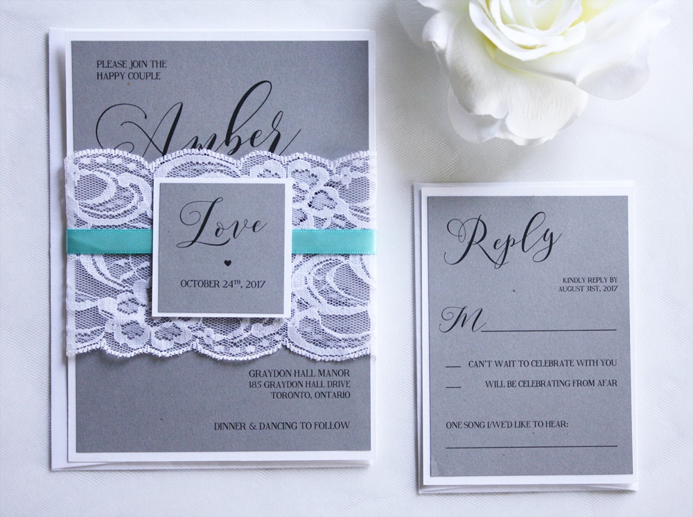 Teal And Grey Wedding Invitations 3