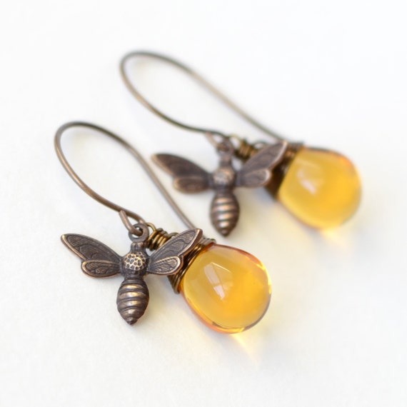 Honey Bee Earrings Bee Jewelry Honey Drop Earrings Nature