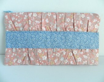 Peach and Blue Gathered Clutch