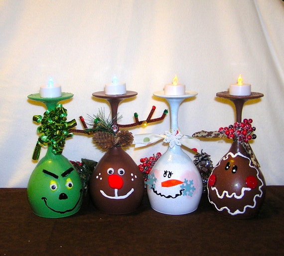 Items similar to Set of four candle holders, grinch wine glass ...