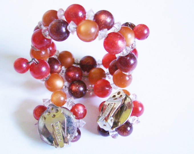 Vintage Lisner Bead Demi Parure / Bracelet / Earrings / Wire Wrap / Bold Color / Designer Signed / Jewelry / Jewellery