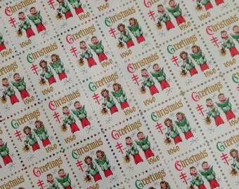 Sheet of 1960 Vintage Christmas Carolers Stamps
