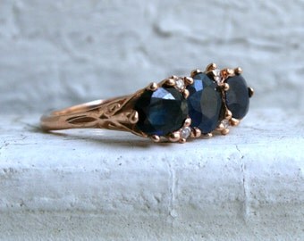 RESERVED - Lovely Vintage 14K Rose Diamond and Sapphire Wedding Band -