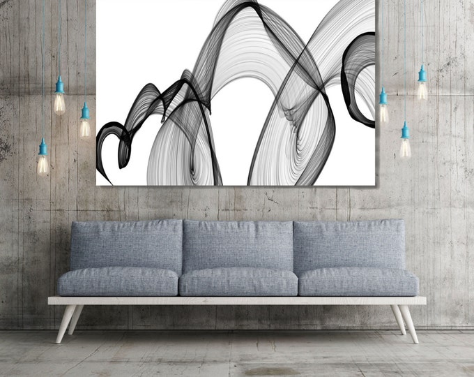 ORL- 7420 Rhythm and Flow-53. Abstract Black and White, Unique Wall Decor, Large Contemporary Canvas Art Print up to 72" by Irena Orlov